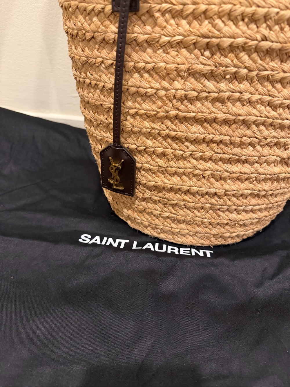 Saint Laurent Panier Raffia Tote with Dark Brown Leather Trim - Picture 3 of 6